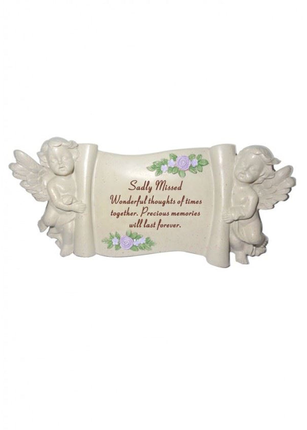SADLY MISSED CHERUB SCROLL 24X11CM. DF14723Y